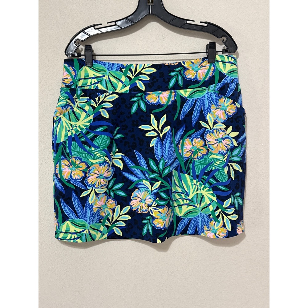 Lilly Pulitzer Luxletic Skort Womens 12 Navy Blue Tropical Floral Leopard Print
